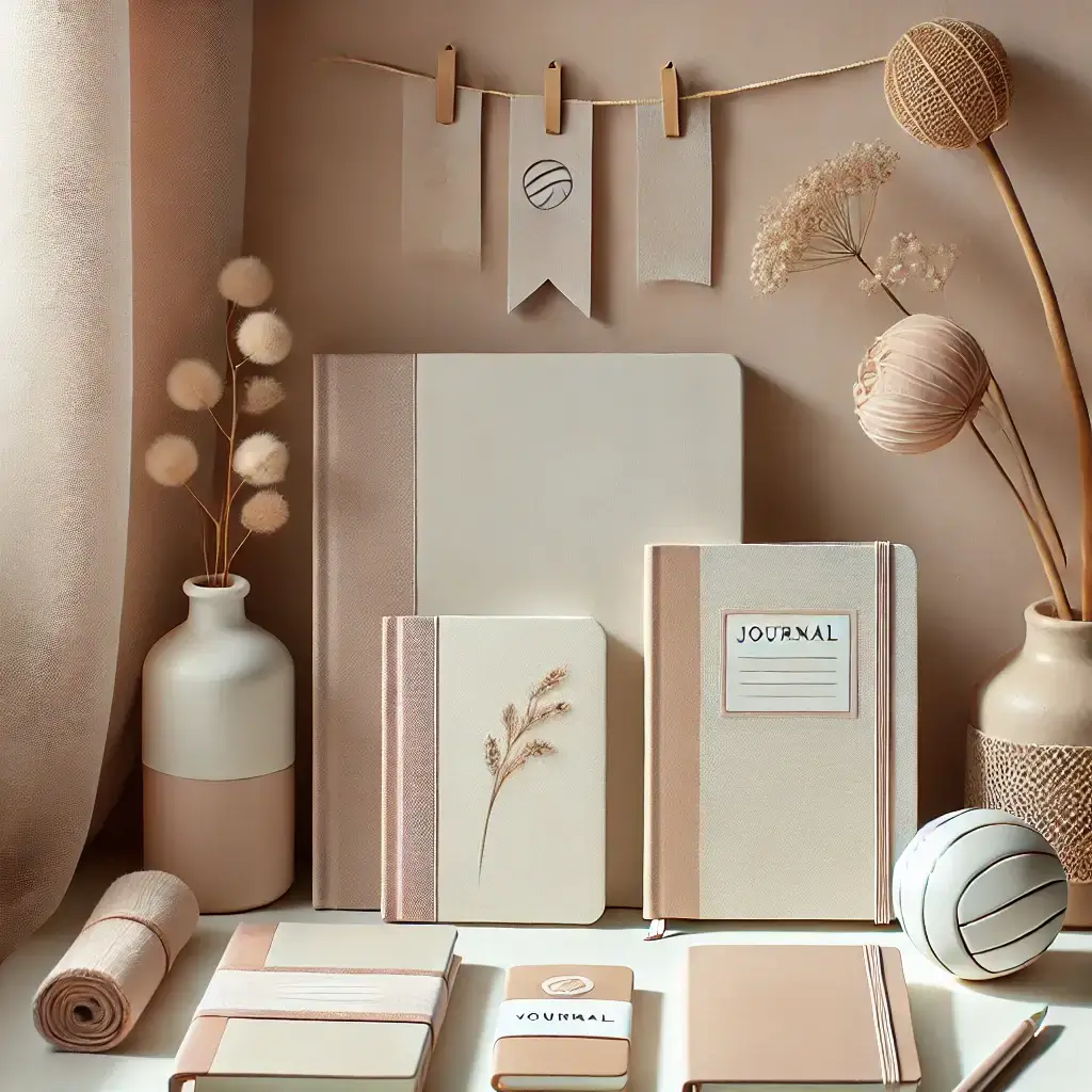 image for 10 journal prompts for 2025... journaling for self care. This is a serene creamy setting.