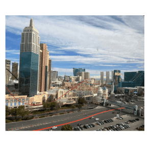 The view from the author's room in Las Vegas where she peformed team mom duties.