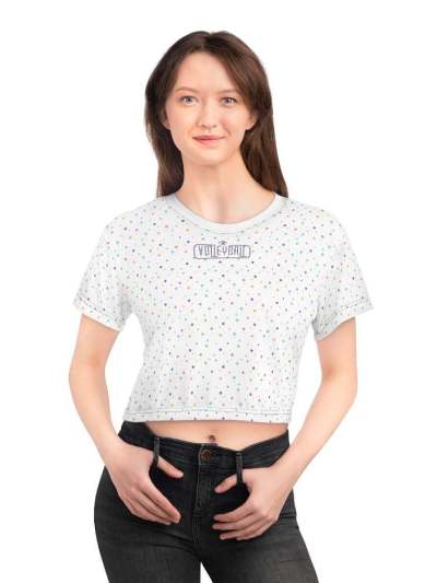 Trendy Volleyball Cropped Tee, Printed Polka Dot T-Shirt