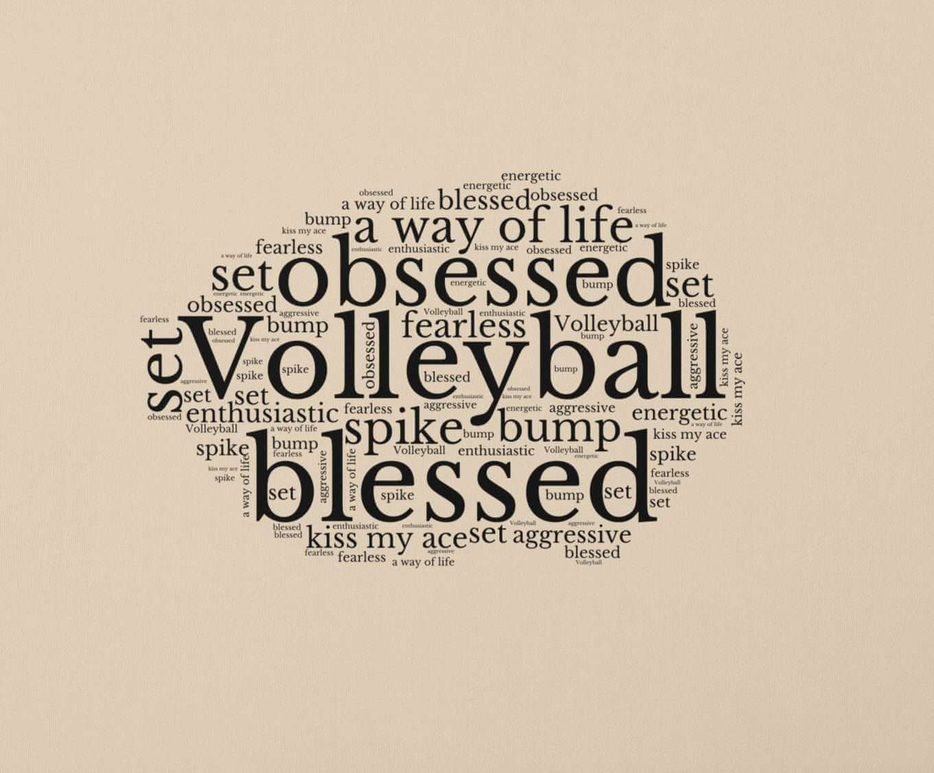 close up view of volleyball wordcloud on laptop case available in two sizes 13 and 15 inch.