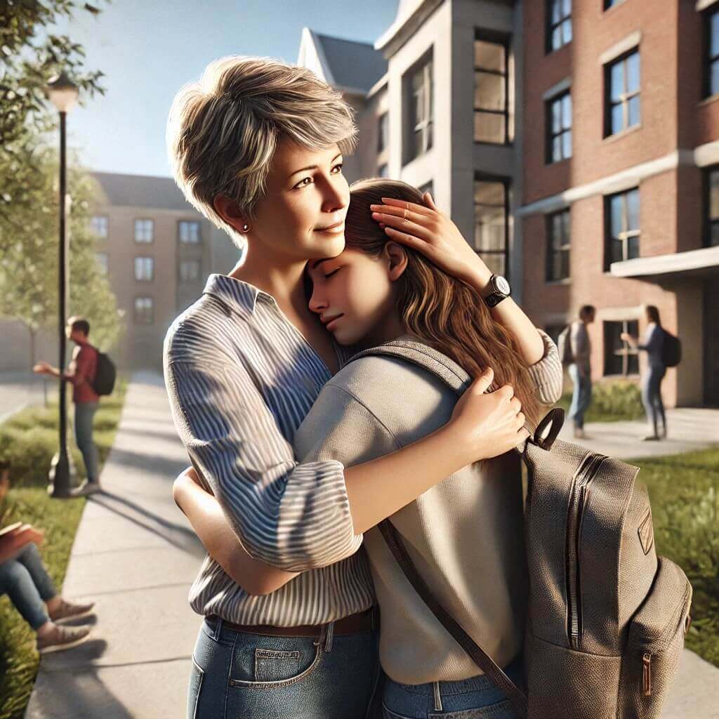 mom hugs daughter goodbye in Letting Go