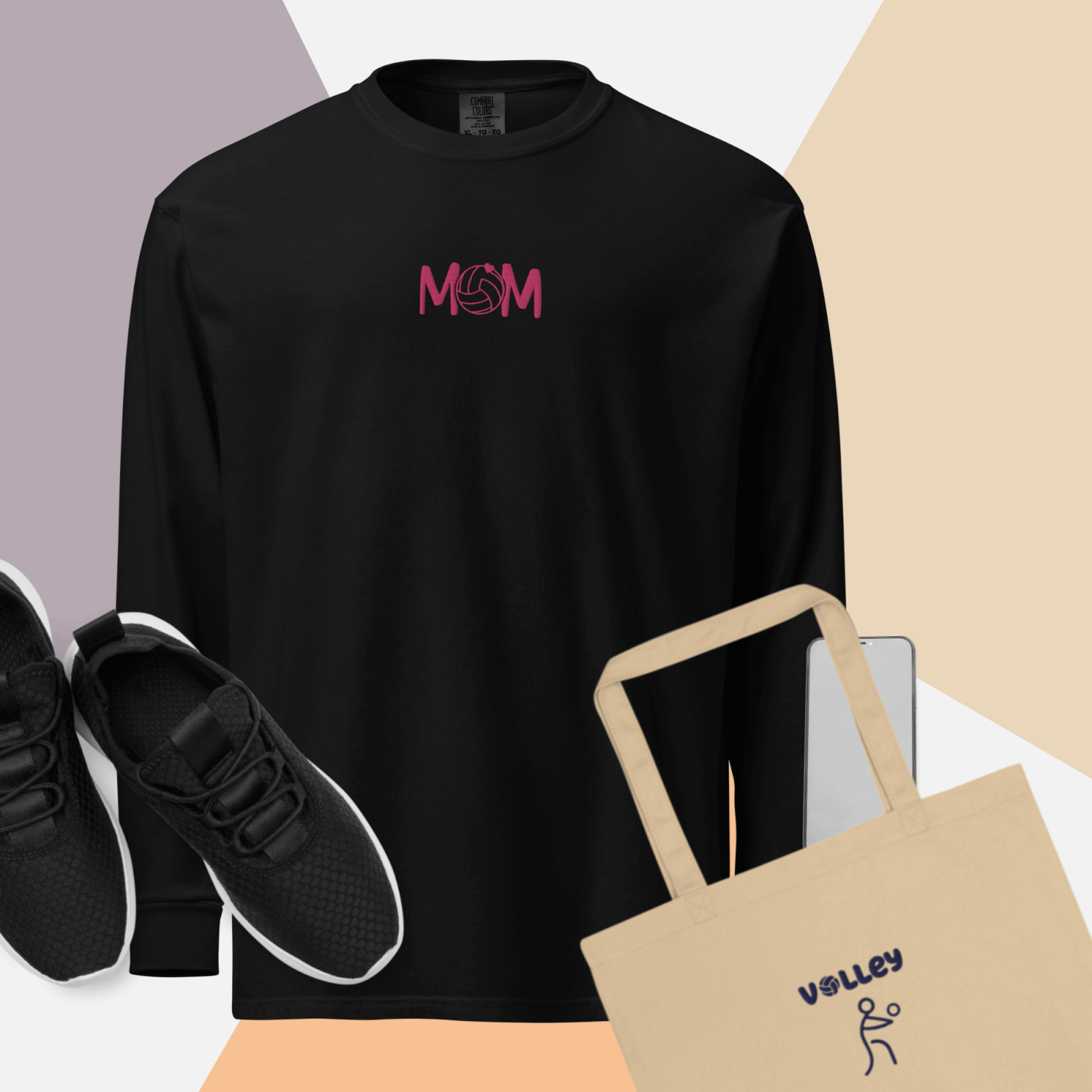 unisex-garment-dyed-heavyweight-long-sleeve-shirt-black-front-66e42cd23bebc - On Trend Volleyball Co minimalist volleyball mom embroidered sweatshirt in garment dyed colors black