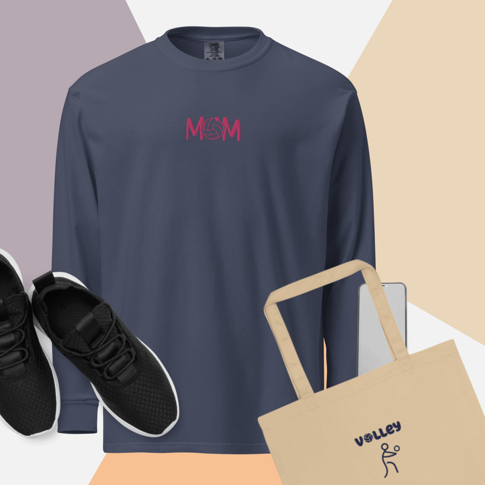 unisex-garment-dyed-heavyweight-long-sleeve-shirt-navy-front-66e42cd2470c7 - On Trend Volleyball Co minimalist volleyball mom embroidered sweatshirt in garment dyed colors navy
