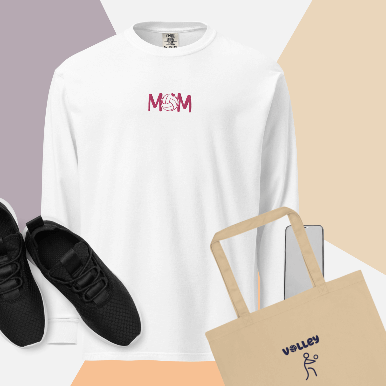 unisex-garment-dyed-heavyweight-long-sleeve-shirt-white-front-66e42cd24e522 - On Trend Volleyball Co minimalist volleyball mom embroidered sweatshirt in garment dyed colors - white