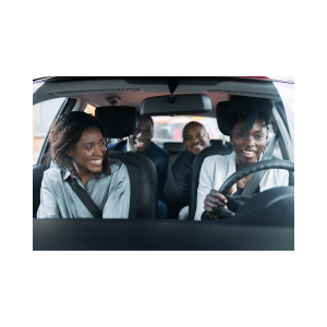 A group of volleyball moms and dads carpooling to a game.